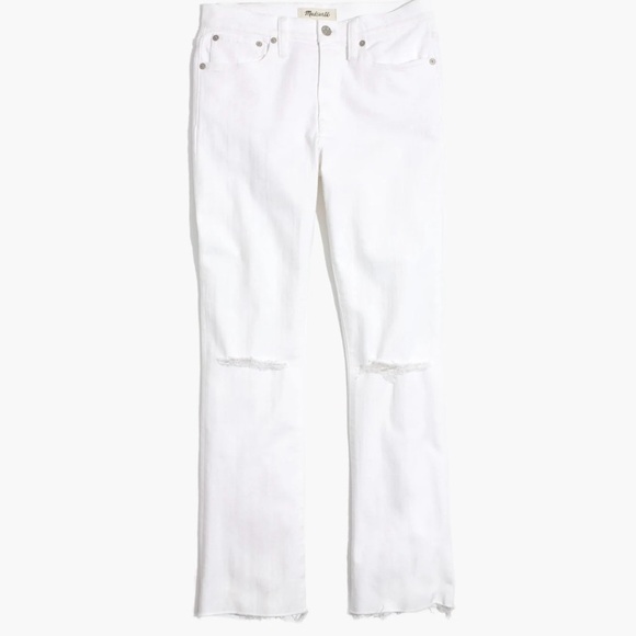 Madewell Cali Demi-Boot Jeans White Distressed Womens 27 NWOT Raw hem Cropped - Picture 2 of 15